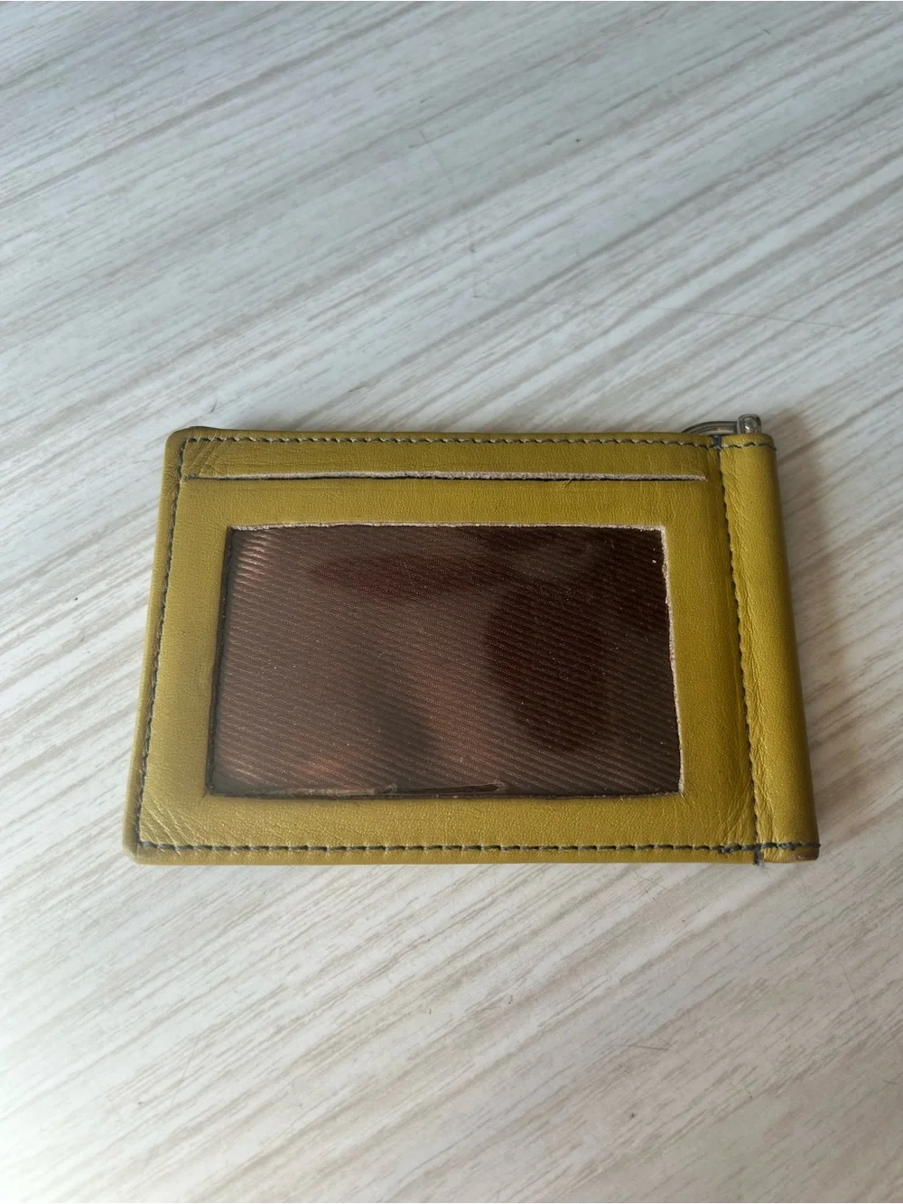 Men's Leather Money Clip Card Holder with Navy Accent